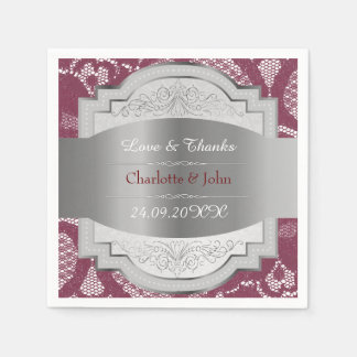 Servilleta De Papel Royal Vintage Lace Personalizada Burgundy Silver