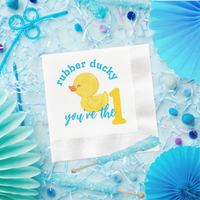 Servilleta De Papel Rubber Ducky eres el primer cumpleaños (Rubber Ducky You're the One 1st Birthday Party Napkins - Boy  in Blue, Yellow and White)