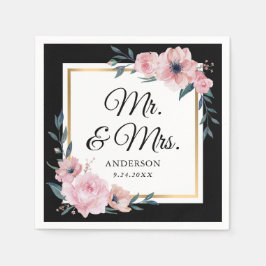 Servilleta De Papel Rubor Black Gold Floral Mr & Mrs Boda