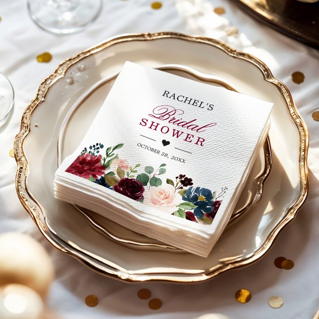 Servilleta De Papel Rubor Burgundy Blue Floral Moda Bridal Shower (Subido por el creador)