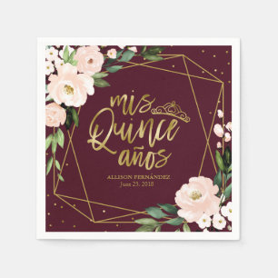 Servilleta De Papel Rubor Burgundy Floral Quinceanera