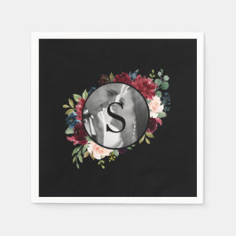 Servilleta De Papel Rubor Burgundy Photo Monogram Boda floral