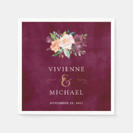 Servilleta De Papel Rubor de Borgoña | Boda floral