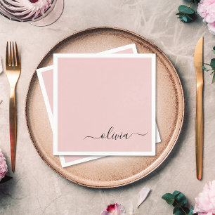 Servilleta De Papel Rubor Dusty Pink Girly Script Monograma Nombre mod