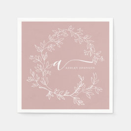 Servilleta De Papel Rubor Dusty Pink Girly Script Monograma Nombre mod