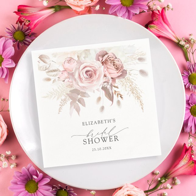 Servilleta De Papel Rubor Dusty Rosa Floral Bridal Shower (Subido por el creador)