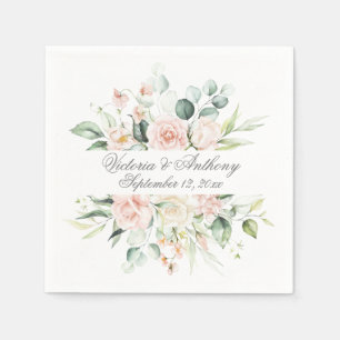 Servilleta De Papel Rubor Floral Elegant Script Nombre Boda Napkins