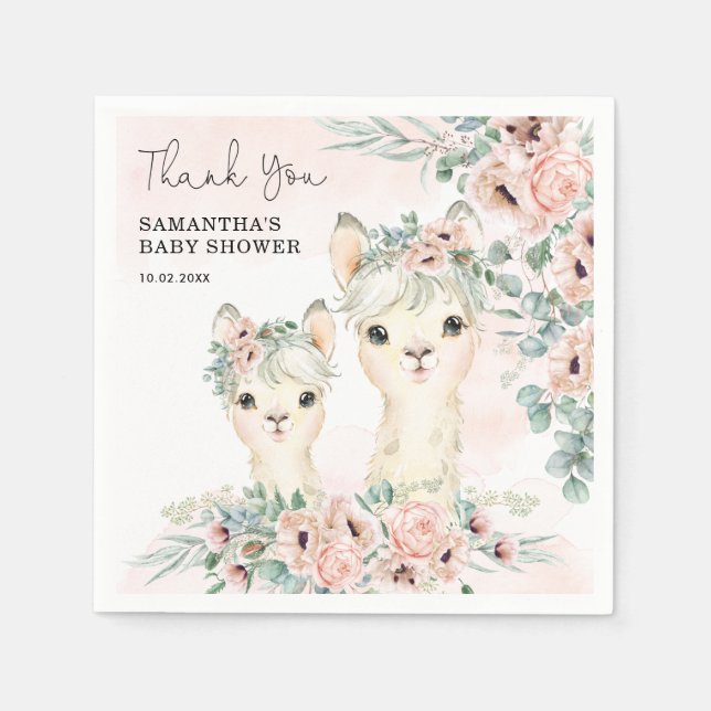 Servilleta De Papel Rubor Floral Llama Mama Eucalyptus Baby Shower (Anverso)