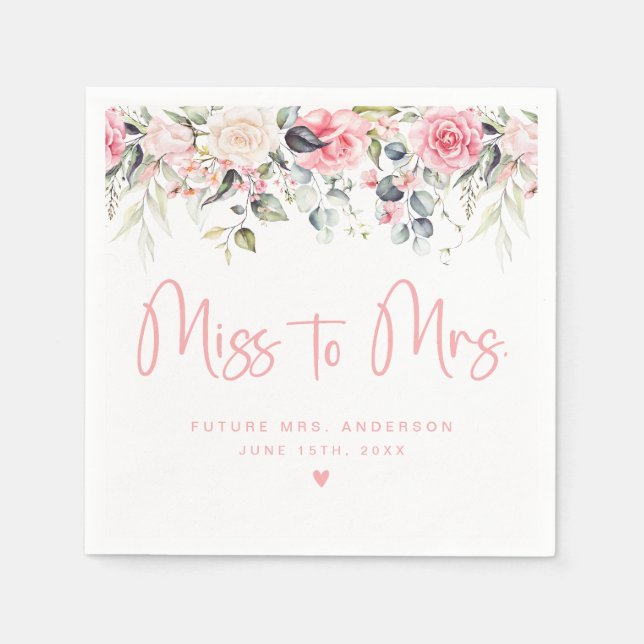 Servilleta De Papel Rubor Floral Miss To Mrs Bridal Shower Napkin (Anverso)