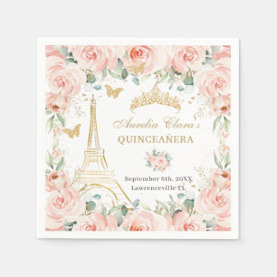Servilleta De Papel Rubor Floral París Eiffel Champán Quinceañera 16