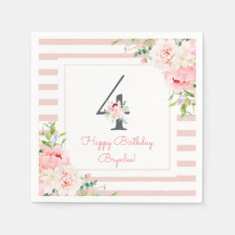Servilleta De Papel Rubor Floral Rosa Stripe 4º Fiesta de cumpleaños