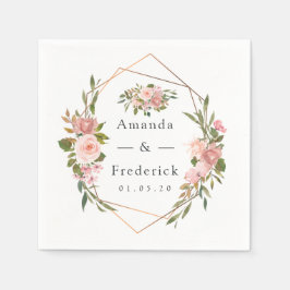 Servilleta De Papel Rubor geométrico y Rosa Boda floral Gold