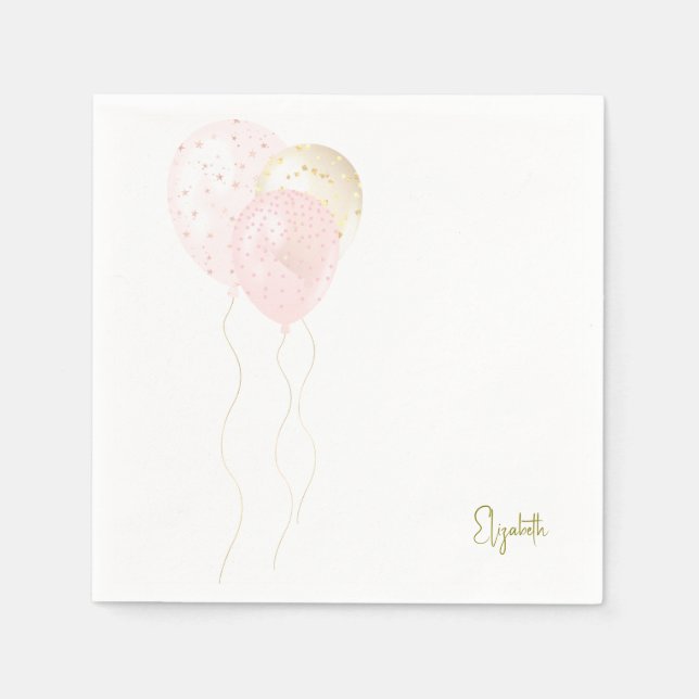 Servilleta De Papel Rubor Gold Balloons Baby Shower personalizado (Anverso)