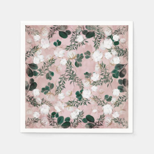 Servilleta De Papel Rubor Grisáceo Algodón Floral Verde Rustico Boda
