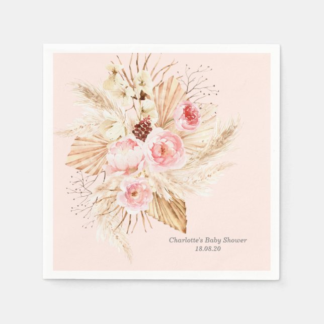 Servilleta De Papel Rubor Pampas rosa Grass Boho Floral Baby Shower (Anverso)