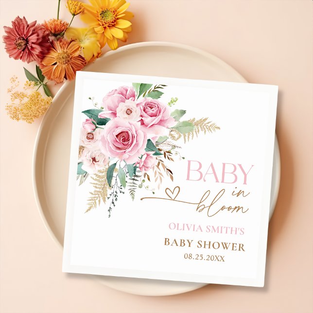 Servilleta De Papel Rubor Pink Baby In Bloom Floral Baby Shower (Subido por el creador)