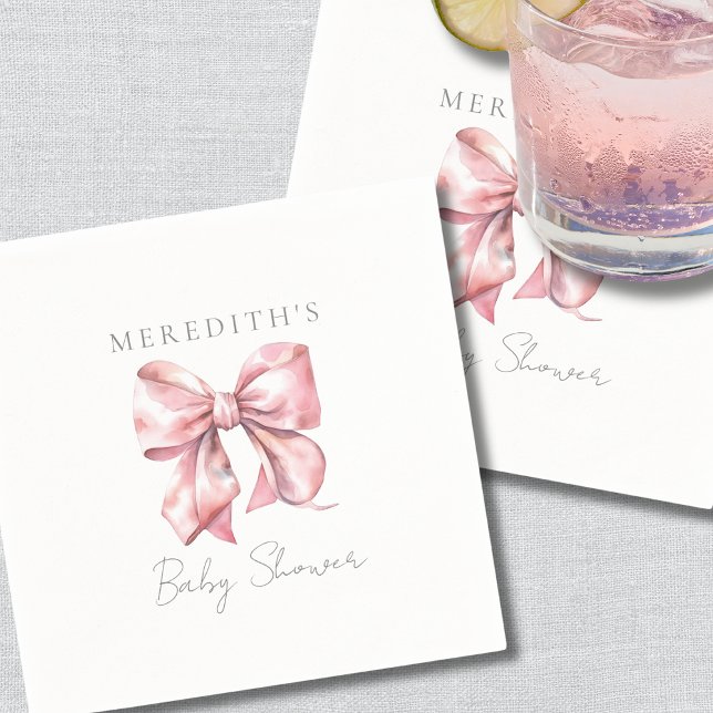 Servilleta De Papel Rubor Pink Bow Baby Shower (Blush Pink Bow Baby Shower Napkins)