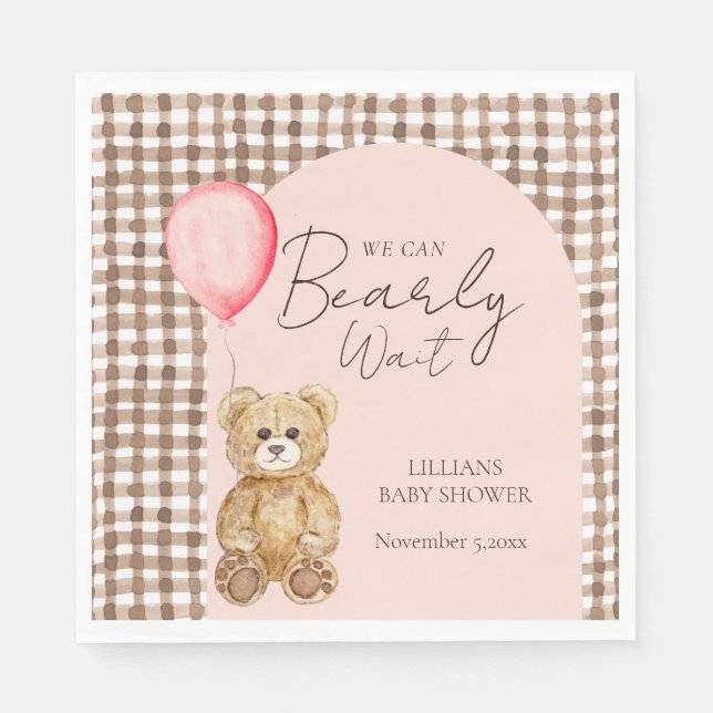 Servilleta De Papel Rubor Pink Can Bearly Wait Chica Baby Shower (Anverso)