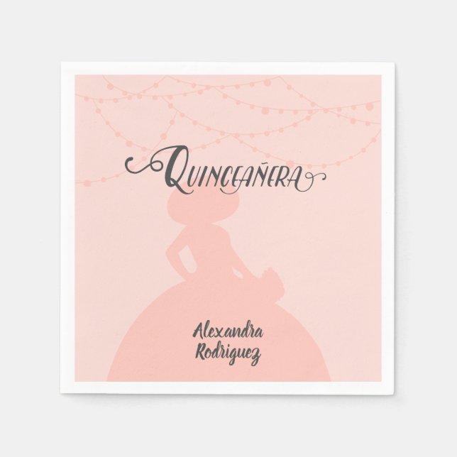 Servilleta De Papel Rubor Pink Charro Silhouette Quinceanera (Anverso)