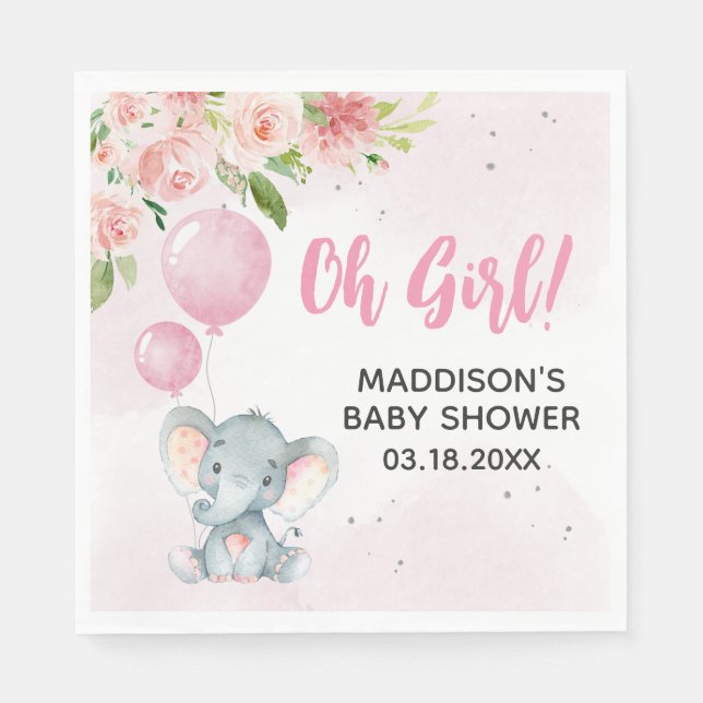 Servilleta De Papel Rubor Pink Elephant Baby Shower (Anverso)