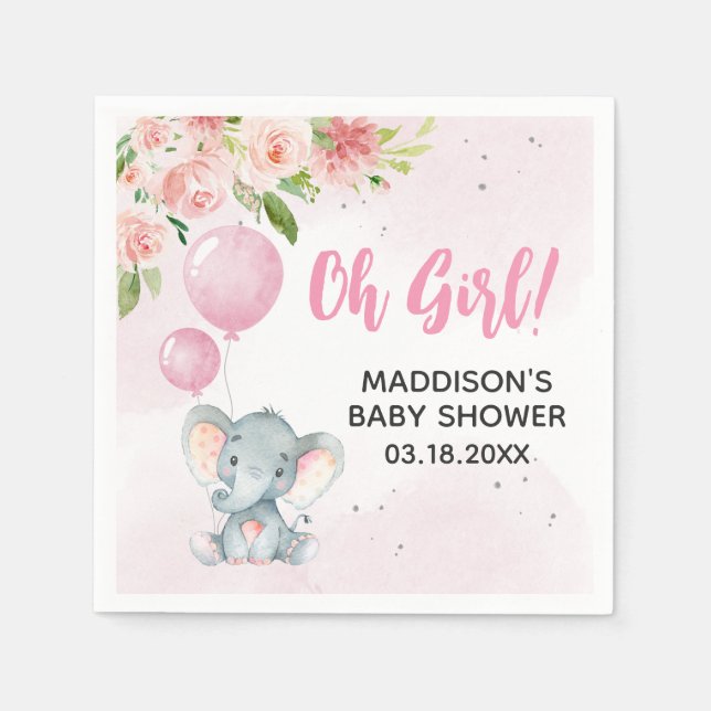 Servilleta De Papel Rubor Pink Elephant Baby Shower (Anverso)