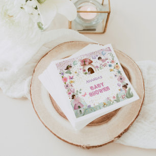 Servilleta De Papel Rubor Pink Fairy Baby Girl Shower Floral Forest