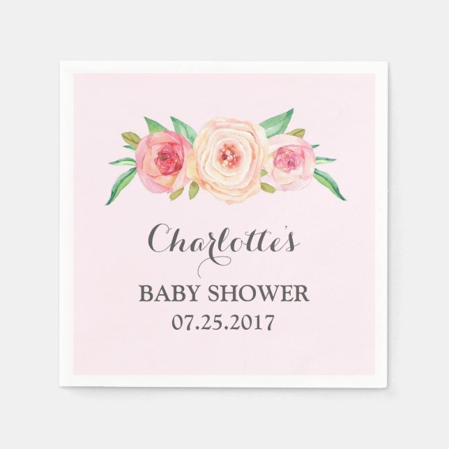 Servilleta De Papel Rubor Pink Floral Baby Shower (Anverso)
