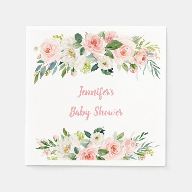Servilleta De Papel Rubor Pink Floral Baby Shower (Anverso)