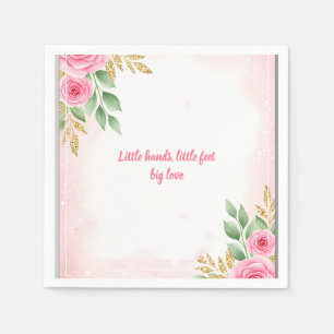 Servilleta De Papel Rubor Pink Floral Baby Shower con Rosas y oro