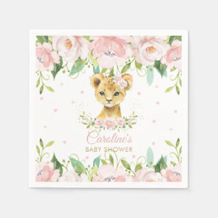 Servilleta De Papel Rubor Pink Floral León Baby Shower Cumpleaños