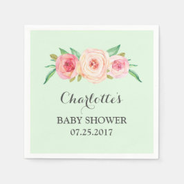 Servilleta De Papel Rubor Pink Floral Mint Baby Shower