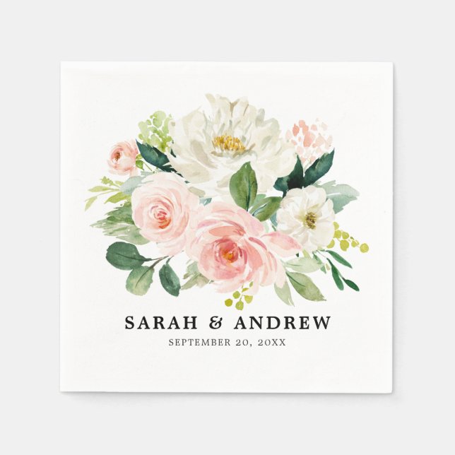 Servilleta De Papel Rubor Pink Florals Boda botánico moderno (Anverso)