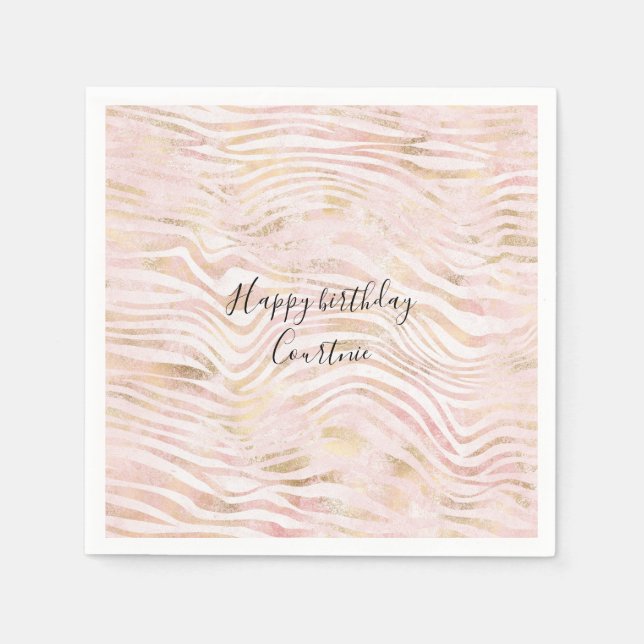 Servilleta De Papel Rubor Pink Glam Gold Zebra Print (Anverso)