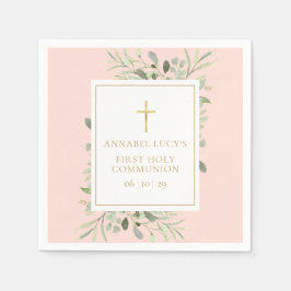 Servilleta De Papel Rubor Pink Greenery First Holy Communia