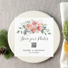 Servilleta De Papel Rubor Pink Rose Boda QR Code Share Fotos