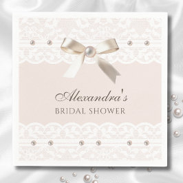 Servilleta De Papel Rubor Pink Satin Bow White Lace Brillante Ducha