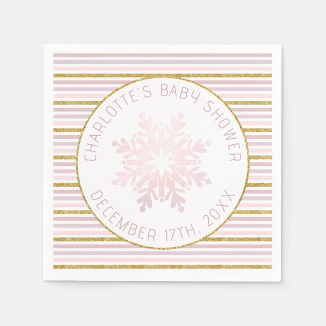 Servilleta De Papel Rubor Pink Snowflake Baby Shower Napkins (Anverso)