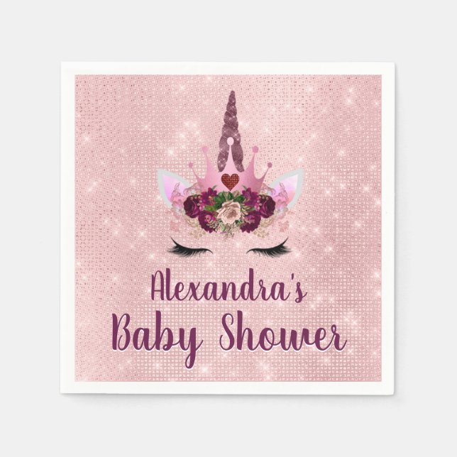 Servilleta De Papel Rubor Pink Sparkle Unicorn Baby Shower (Anverso)