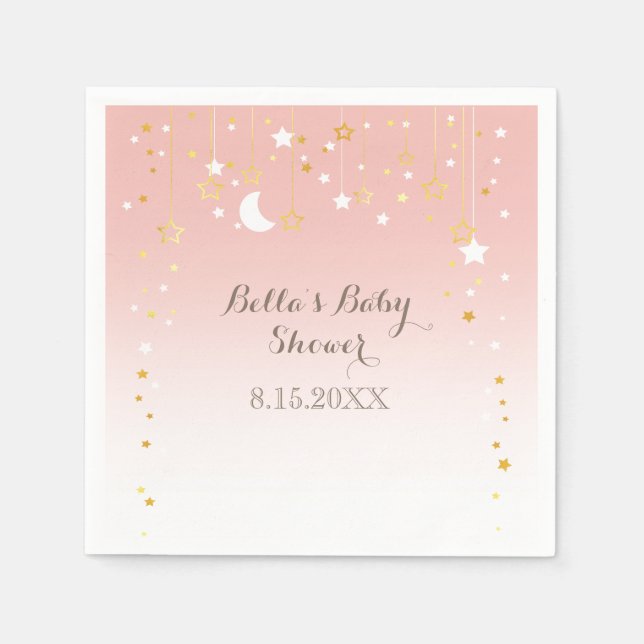 Servilleta De Papel Rubor Pink Stars Moon Baby Shower (Anverso)