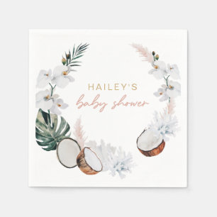 Servilleta De Papel Rubor Pink Tropical Palm Pampas Baby Shower