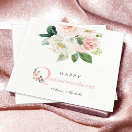 Servilleta De Papel Rubor Pink Watercolor Floral Quinceañera Cumpleaño