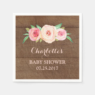 Servilleta De Papel Rubor Pink Watercolor Floral Wood Baby Shower