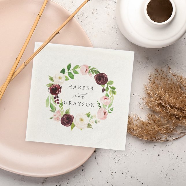 Servilleta De Papel Rubor Romance | Boda Floral Wreath (Subido por el creador)