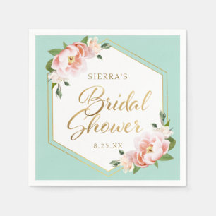 Servilleta De Papel Rubor Rosa Menta Verde Dorado Geométrico Bridal Sh
