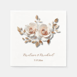 Servilleta De Papel Rubor Rosa Oro Rosas 3D Tus Nombres Boda
