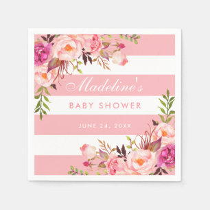 Servilleta De Papel Rubor rosado Baby Shower floral rayado