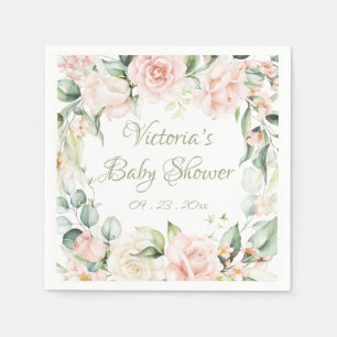 Servilleta De Papel Rubor Sage Floral Rosa Personalizada Baby Shower