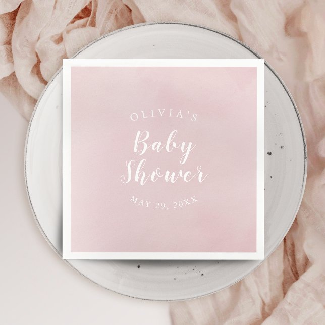 Servilleta De Papel Rubor Watercolor Baby Shower personalizado (Personalized Blush Watercolor Baby Shower Napkins)
