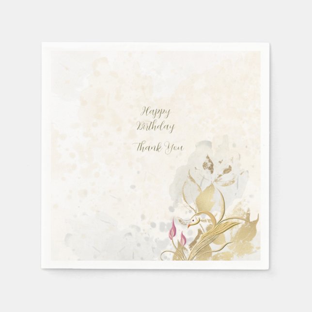 Servilleta De Papel Rubor y toallas botánicas de papel de hojas dorada (Anverso)