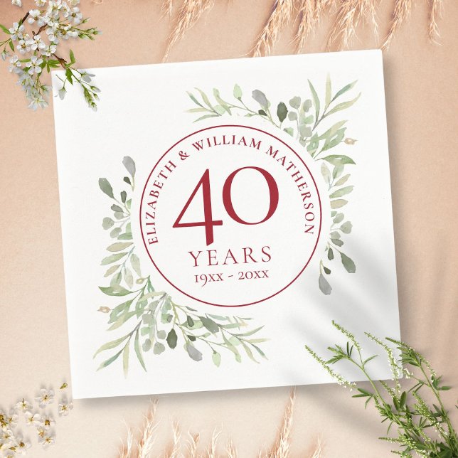 Servilleta De Papel Ruby 40° Aniversario Boda de la vegetación del paí (Ruby 40th Wedding Anniversary Country Greenery Napkins)